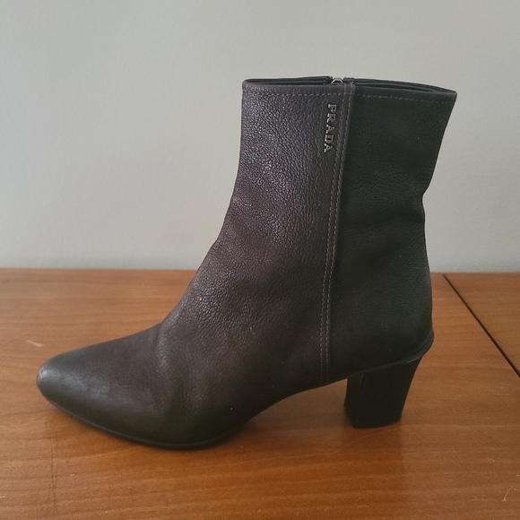 Brown Leather Prada Ankle Boots - Picture 3 of 8